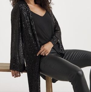 Jules & Leopold Black Sequin Open Front Dress Duster Cardigan